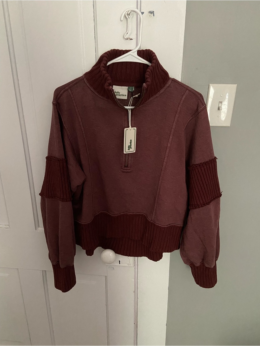 Anthropologie Maroon Quarter-Zip Pullover Sweater